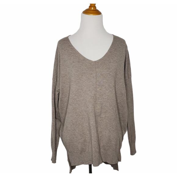 Dreamers Basic Sweater Heather Mocha Oversized Viscose Blend V-Neck Women XS - Picture 2 of 10